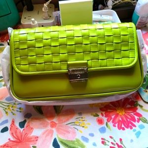 Michael Kors Bradshaw Woven Leather Convertible Shoulder Bag in Lime